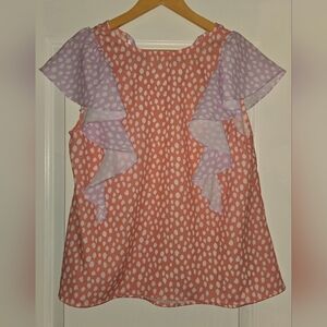 Crosby Polka Dot Ruffled Cap Sleeve Tie Back Top - Orange Size M